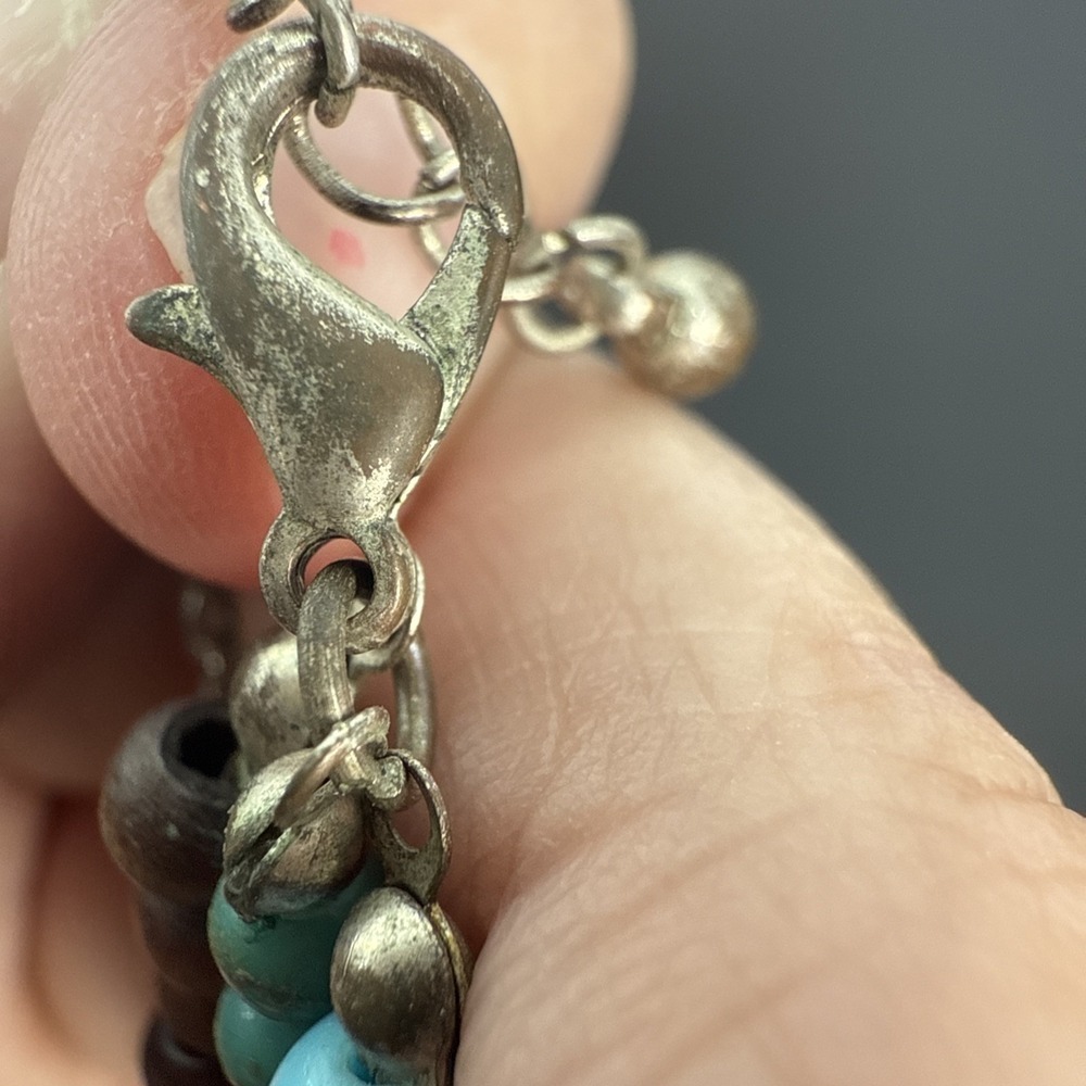 Vintage Southwestern Cross Pendant Necklace Turquoise Tiger Eye Jasper Stones - Picture 6 of 12